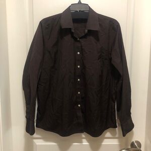 Lands end button front espresso cotton shirt size 16 with darts